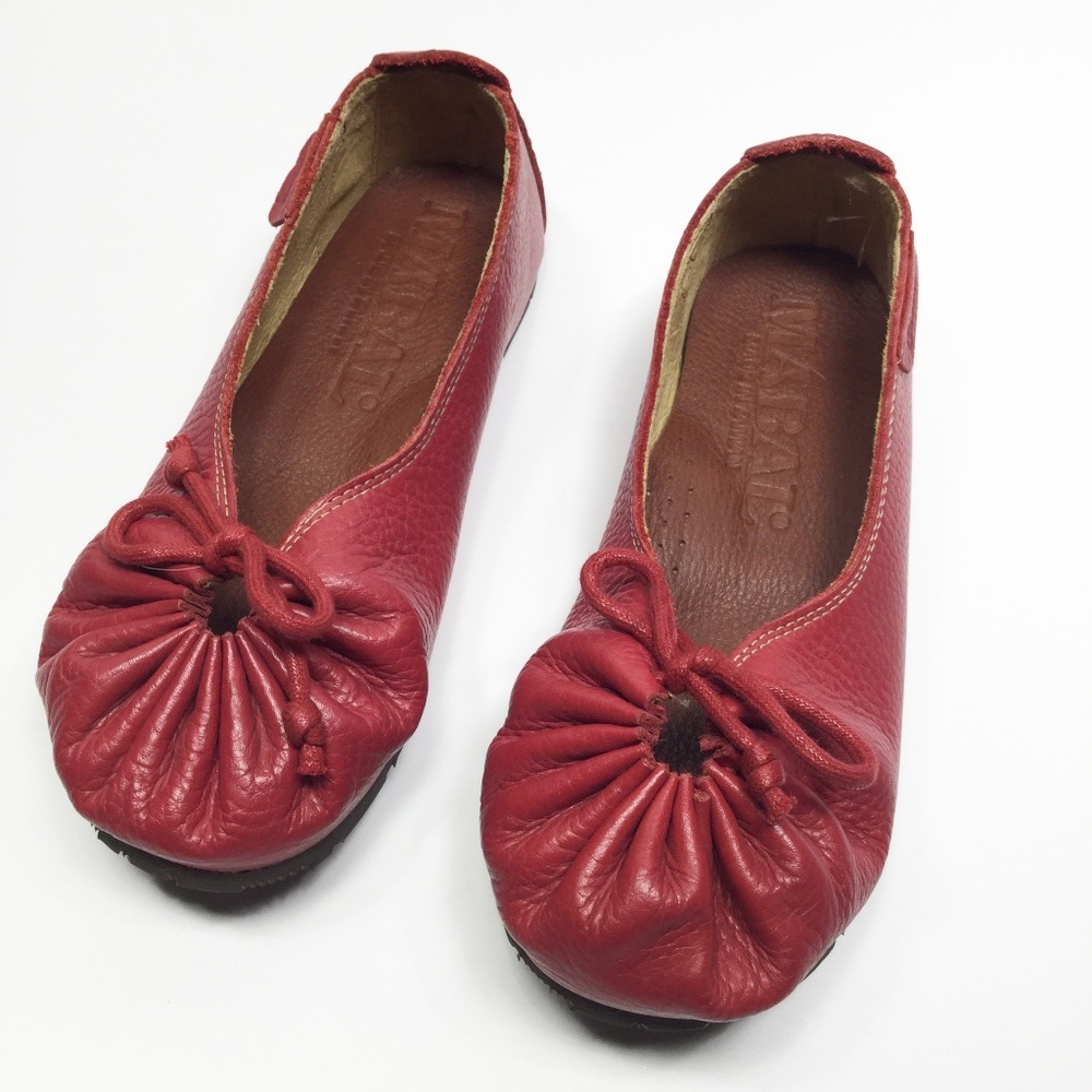 Adorable Genuine Adjustable Red Leather Flats